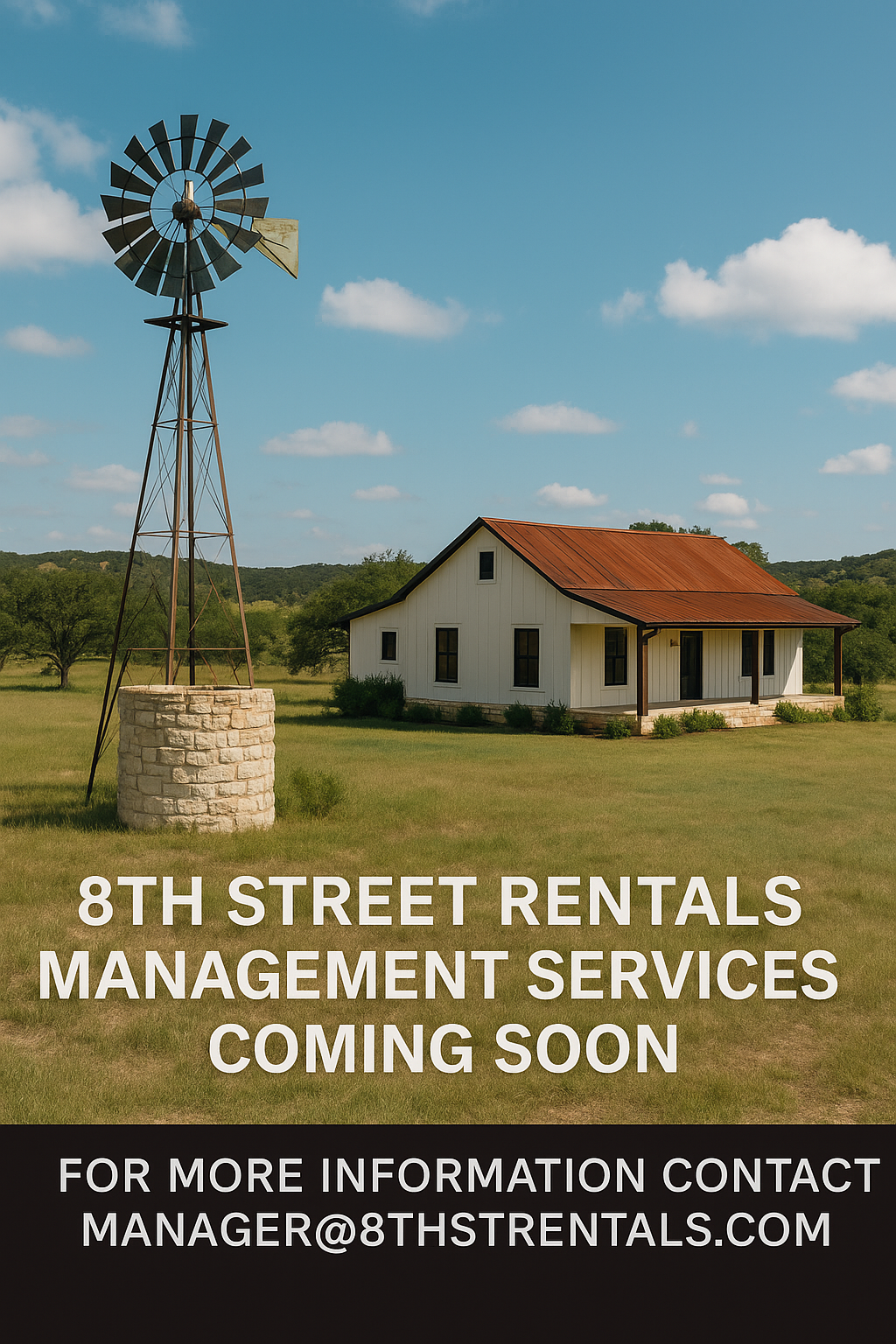 8th Street Rentals Ranch House with Windmill and Limestone Cistern